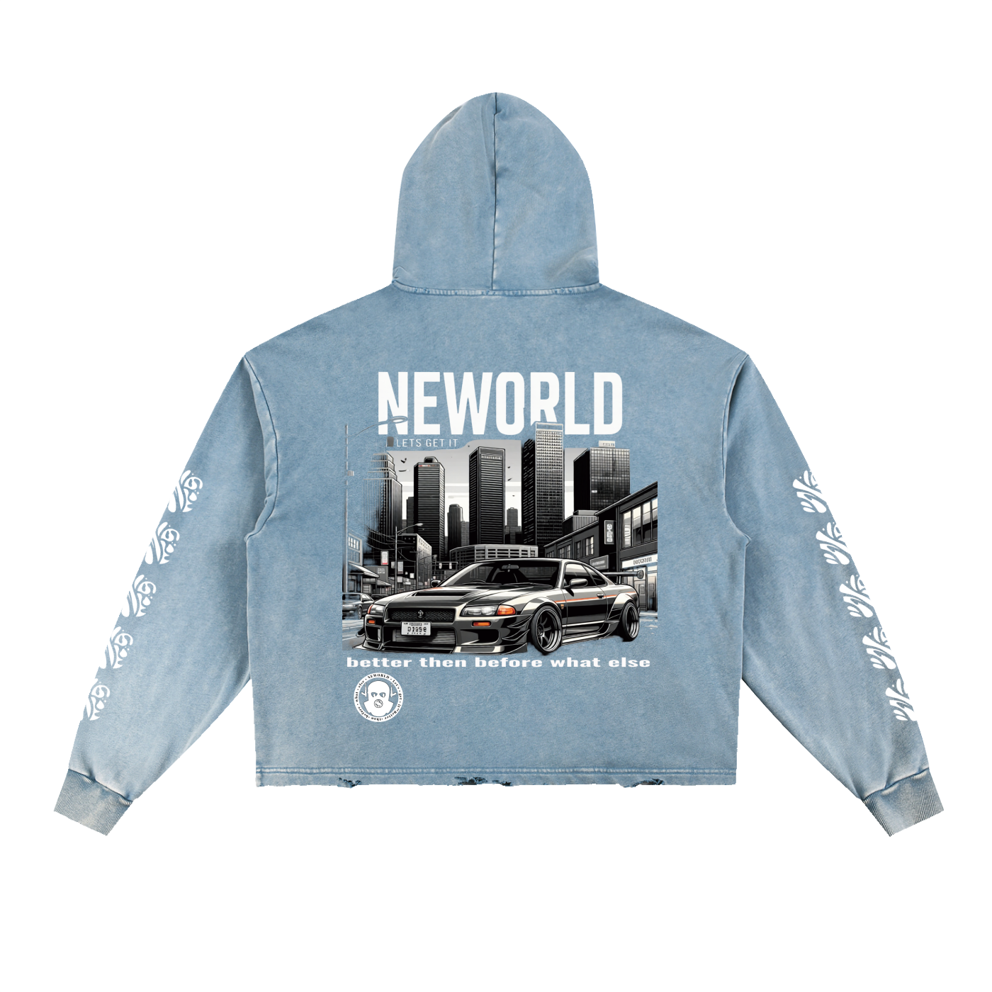 Vintage Washed Frayed-Hem Hoodie