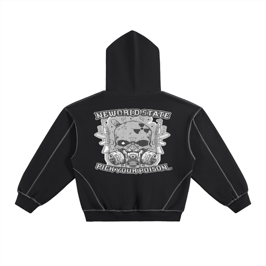 Contrast-Stitched Boxy Fleece Hoodie
