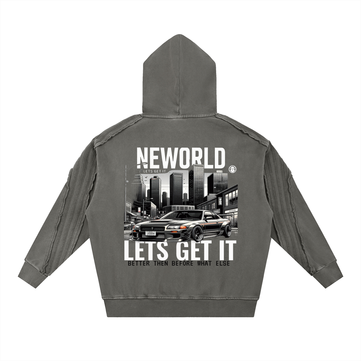 Snow Washed Tape Raw Edge Hoodie