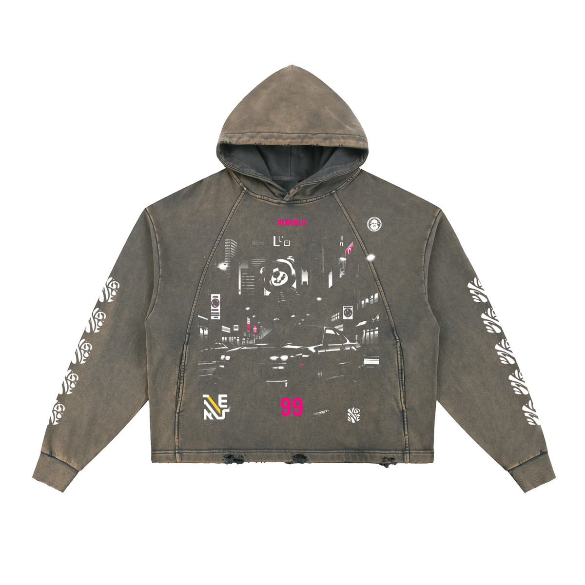 Vintage Washed Frayed-Hem Hoodie