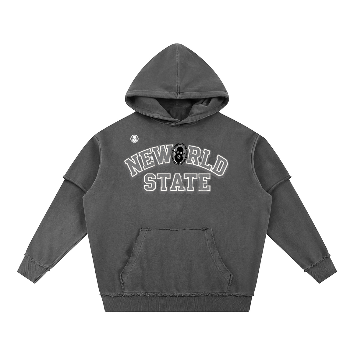 Snow Washed Raw Edge Double Layered Hoodie