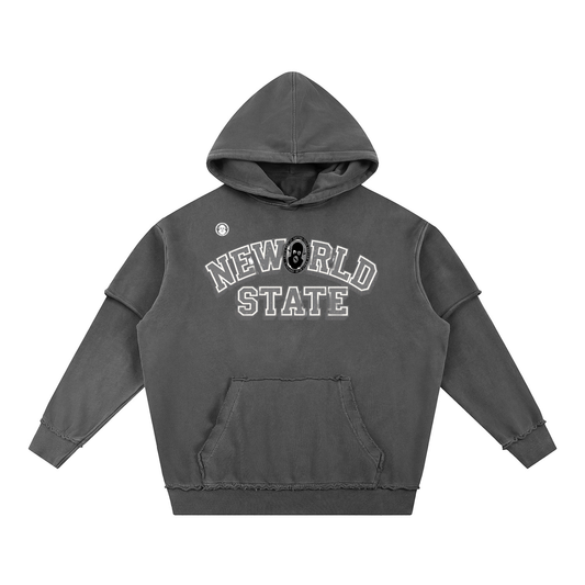Snow Washed Raw Edge Double Layered Hoodie
