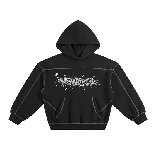 Contrast-Stitched Boxy Fleece Hoodie