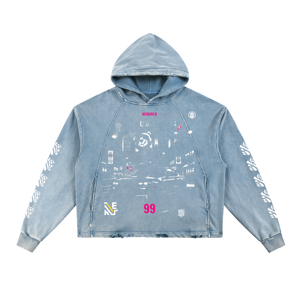 Vintage Washed Frayed-Hem Hoodie