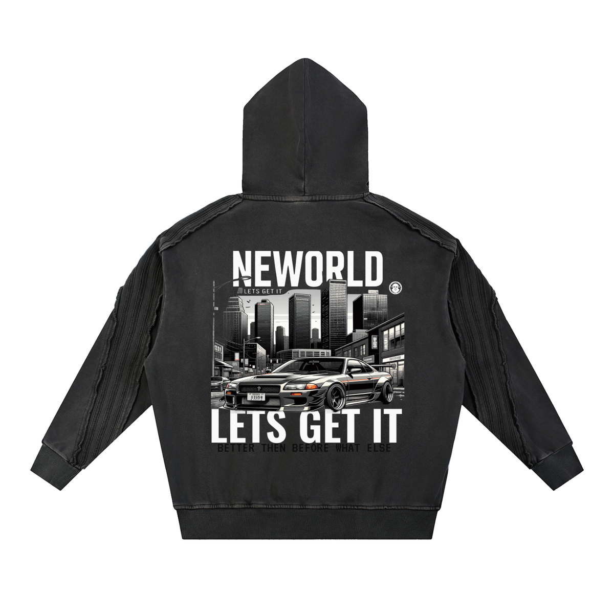 Snow Washed Tape Raw Edge Hoodie