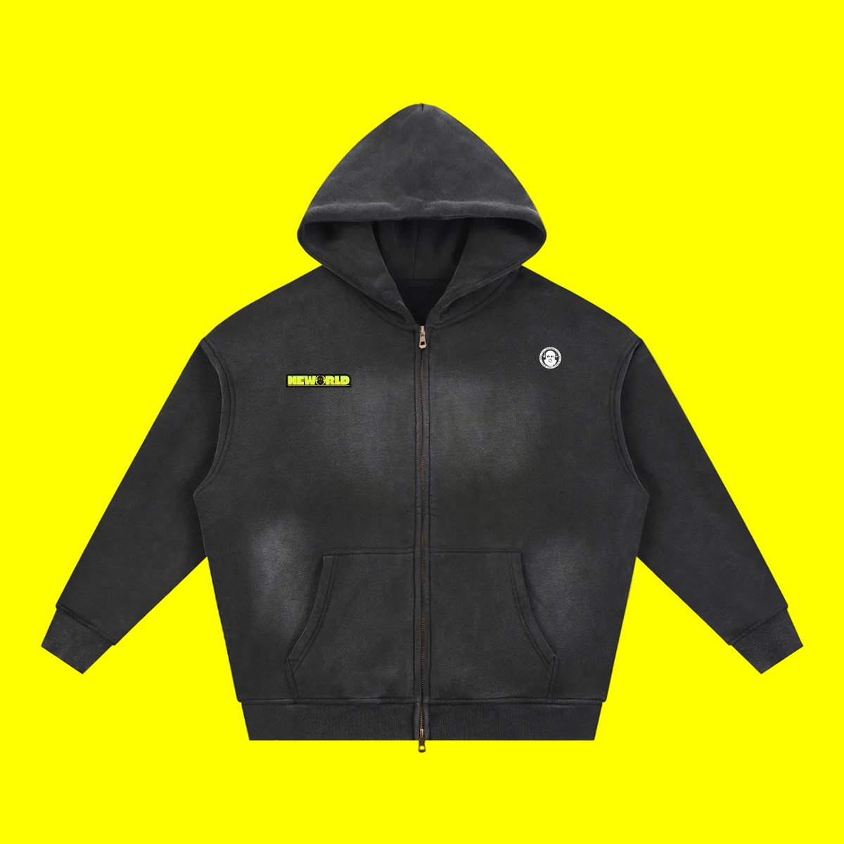 Sunfade Two-way Zipper Boxy Fleece Hoodie